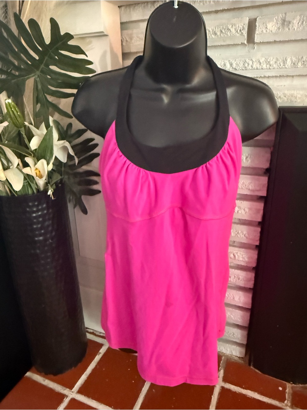 lululemon athletica Hot Pink Tank with Black Trim and Built In Bra - Size M/L